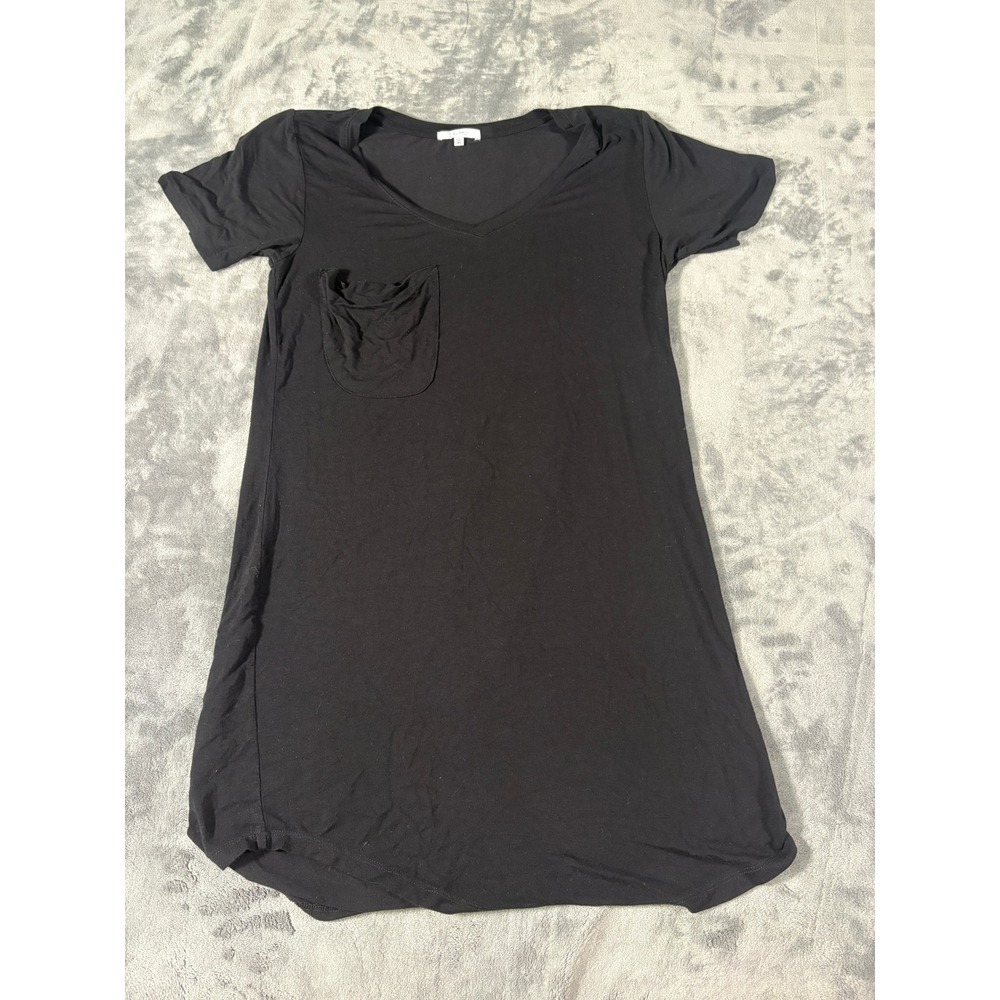 Z Supply Women V Neck Pocket T Shirt Dress XS Black Solid Short Sleeve Jersey